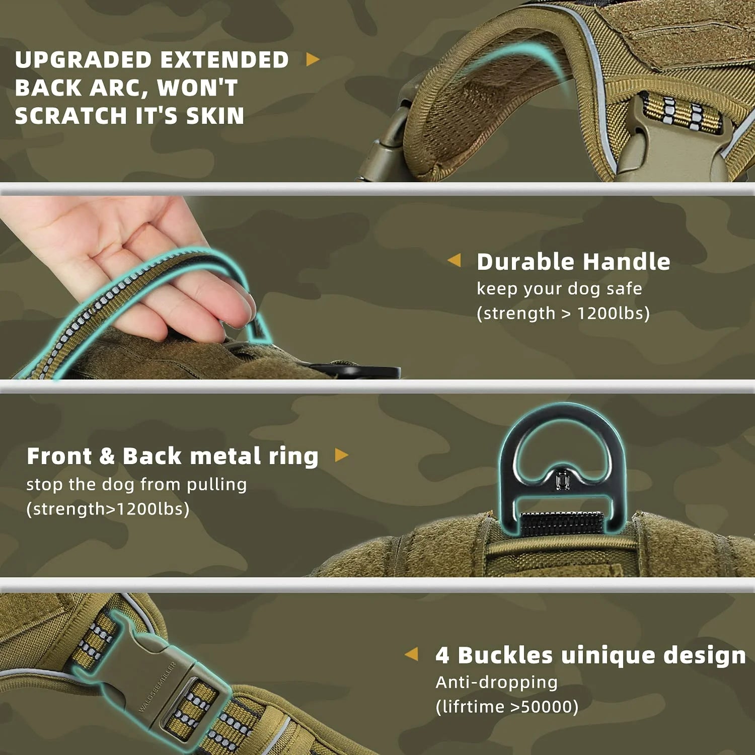 Harnais tactique militaire anti-traction pour chien moyen et grand