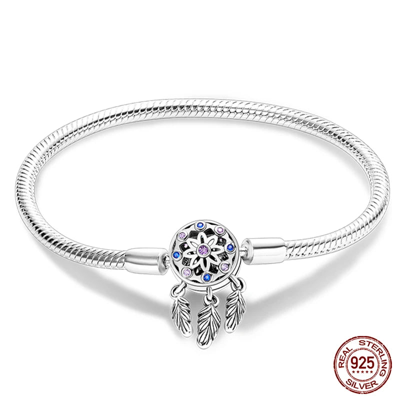 Bracelet en Argent 925 Original – Étoile, Lune & Trèfle Porte-Bonheur