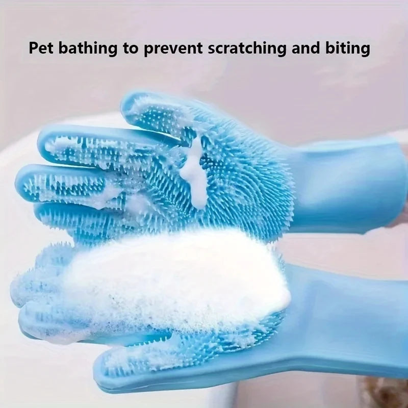 Gant de toilettage en silicone pour chien et chat — brossage et lavage