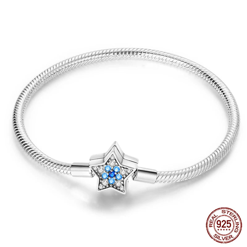 Bracelet en Argent 925 Original – Étoile, Lune & Trèfle Porte-Bonheur