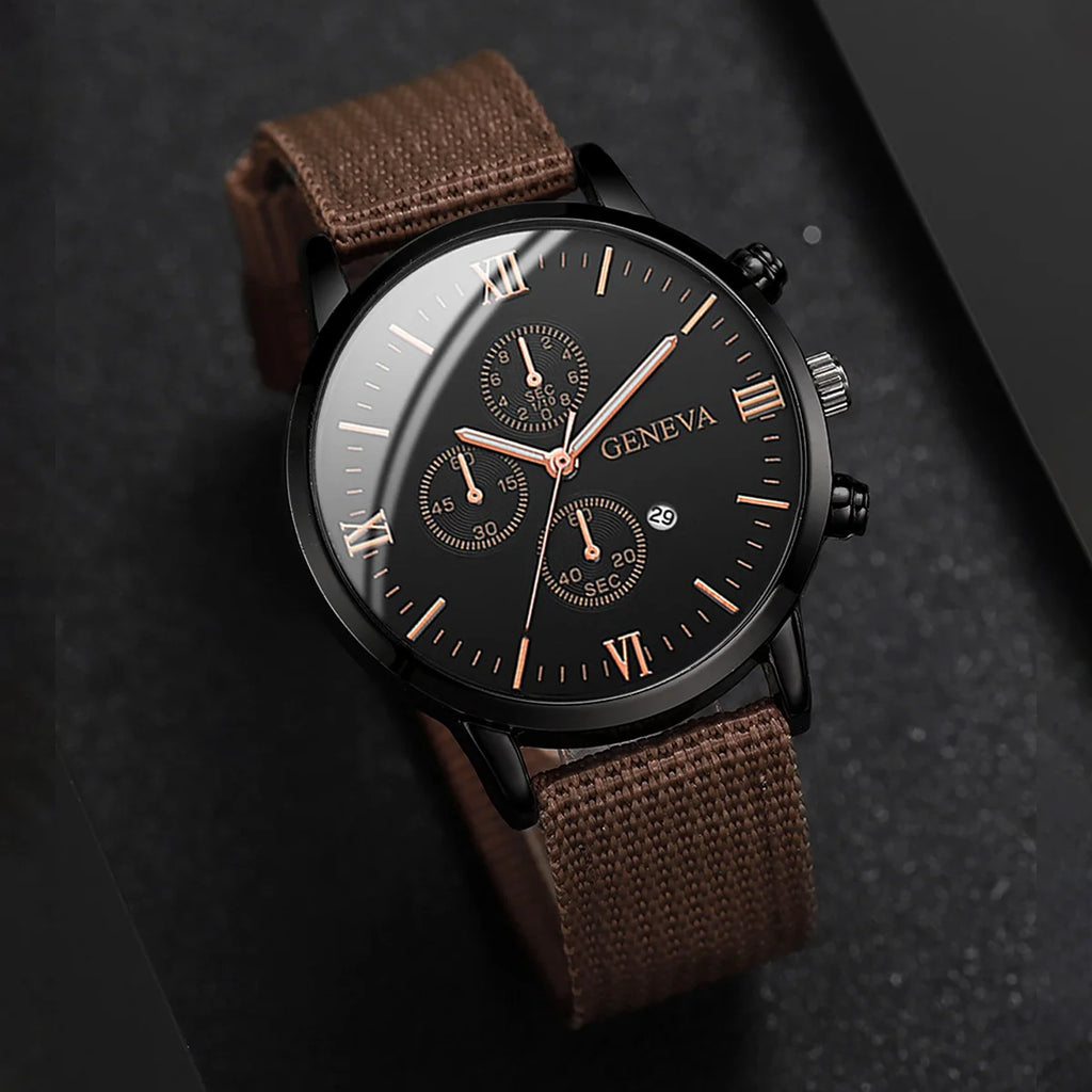 Montre Quartz Homme + Bracelets – Nylon / Cuir – Set 4 ou 5 pièces (Sans Boîte)