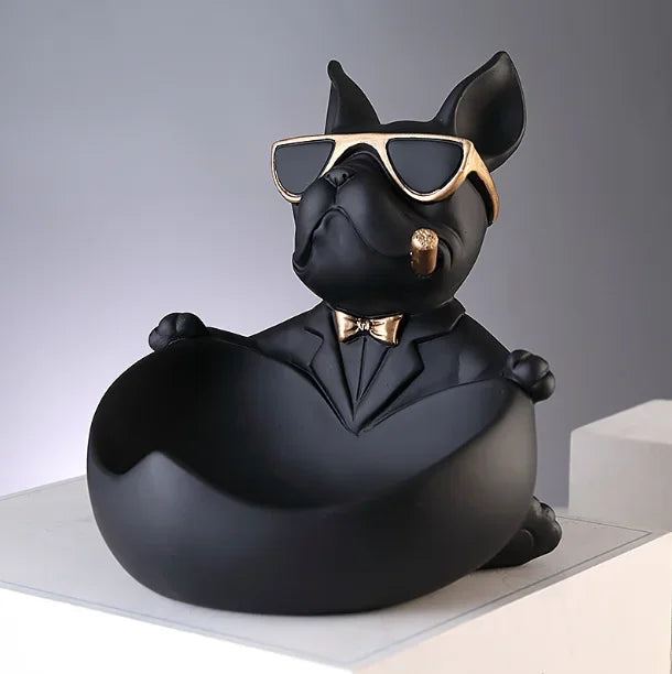 Figurine Chien avec Boîte de Rangement – Statue Décorative en Résine
