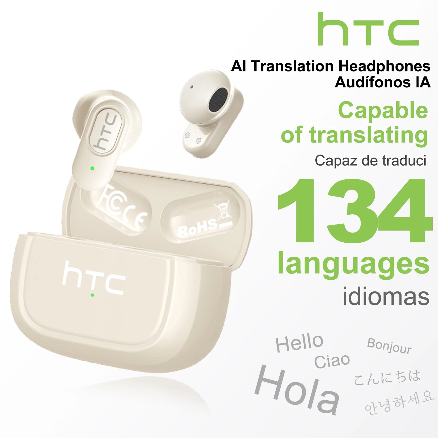 HTC NE51 – Écouteurs Bluetooth TWS Traducteur AI Ultra-Légers