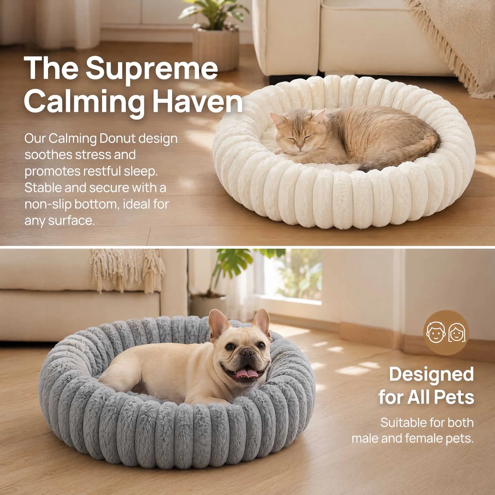 Panier rond apaisant ultra-doux pour chat et chien