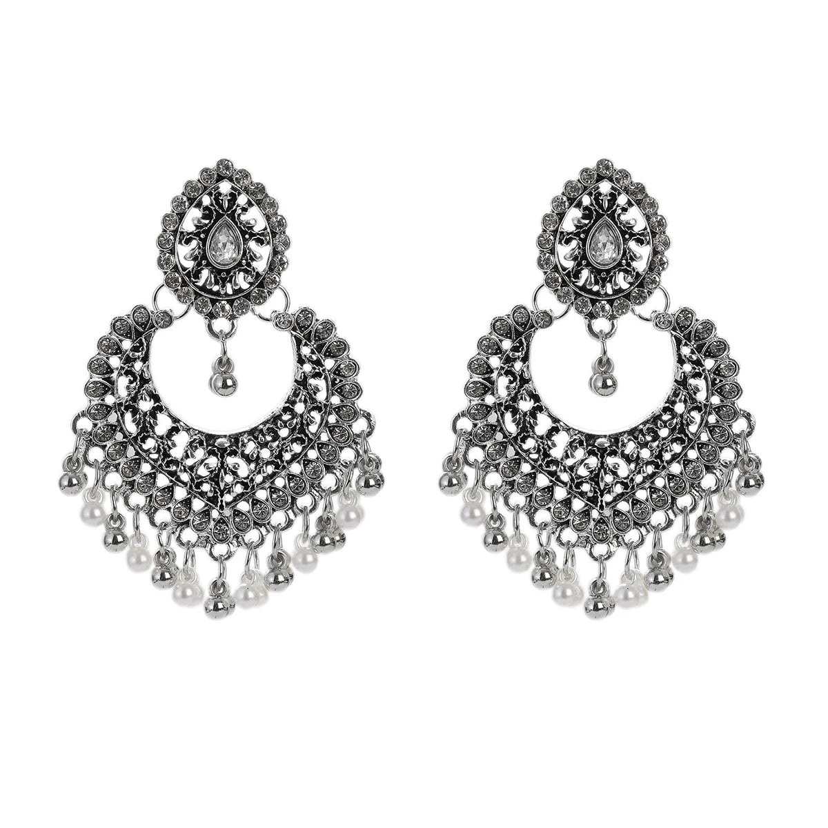 Boucles d’Oreilles Jhumka Indiennes – Cœur Doré, Perles & Pompon – Style Vintage Éthnique