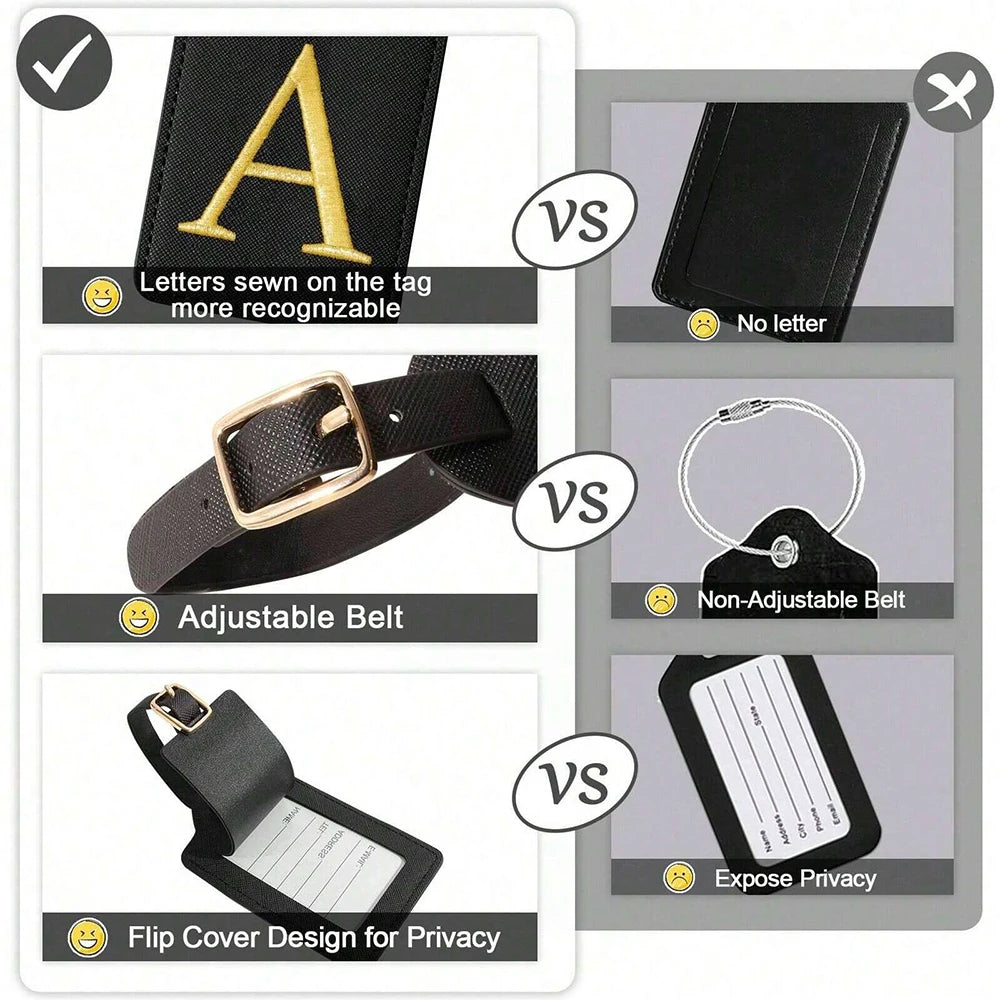Étiquette de Bagage Personnalisée en Cuir PU – Lettre Initiale A–Z avec Protection Confidentialité