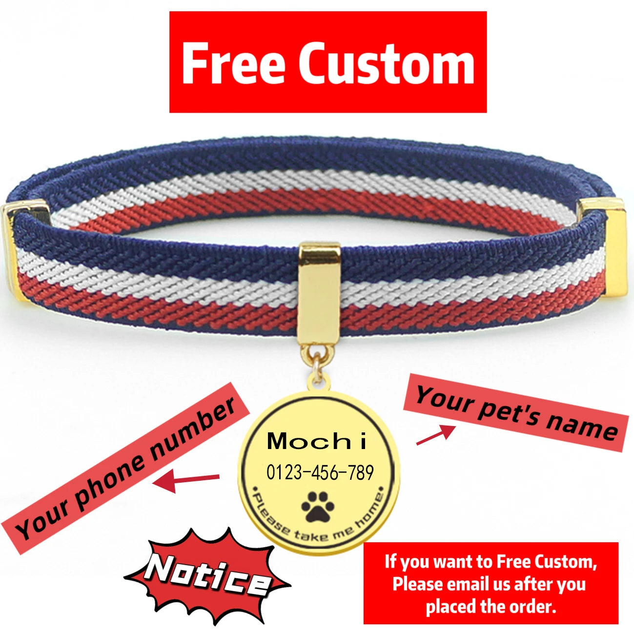 Collier chat personnalisable avec plaque métal gravée — sécurité