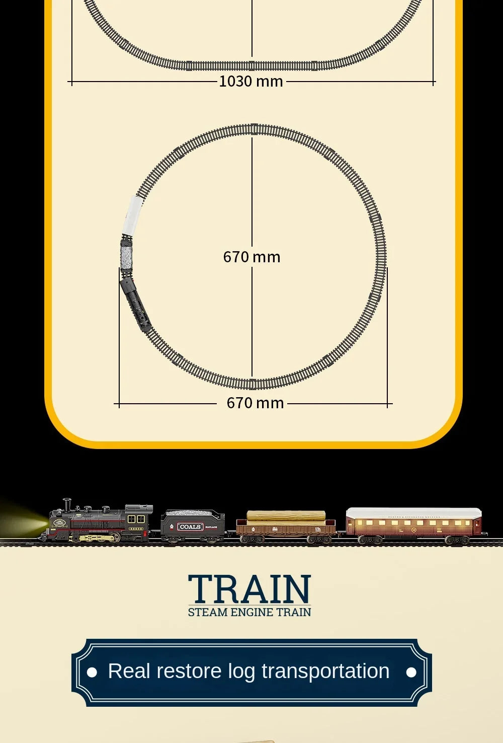 Train Électrique Rétro – Locomotive à Vapeur & Wagon Fret – Pistes Haute Vitesse (Plusieurs Sets)