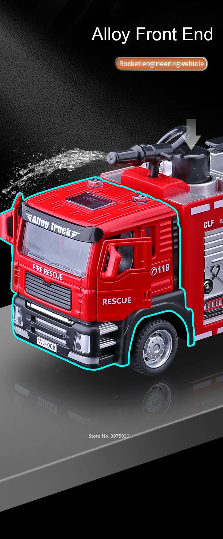 Modèle Camion de Pompier 1:32 – Son & Lumière, Échelle / Arroseur Rétractable