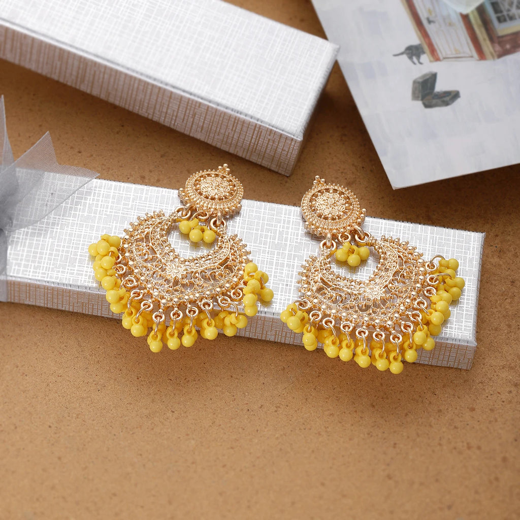 Boucles d’Oreilles Ethniques Cœur & Gland – Plaqué Or Style Bohème