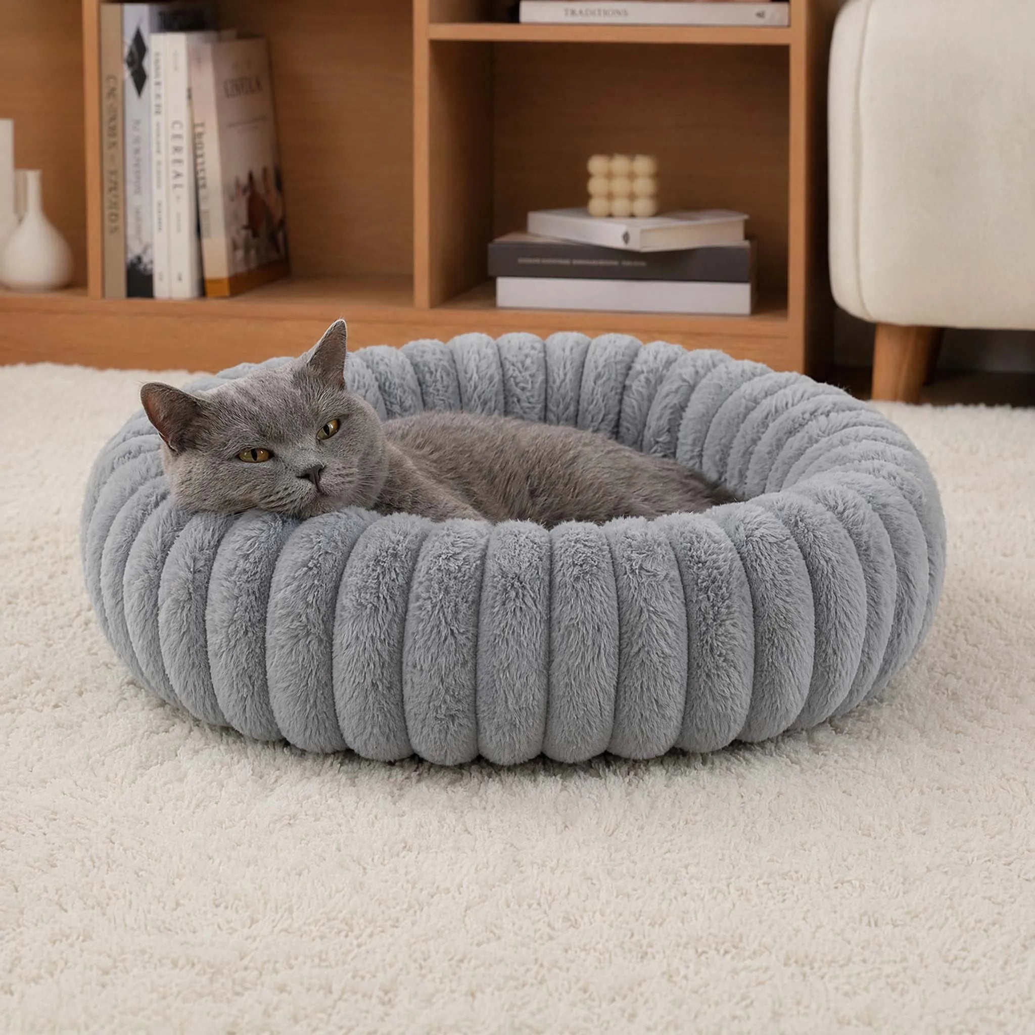 Panier rond apaisant ultra-doux pour chat et chien