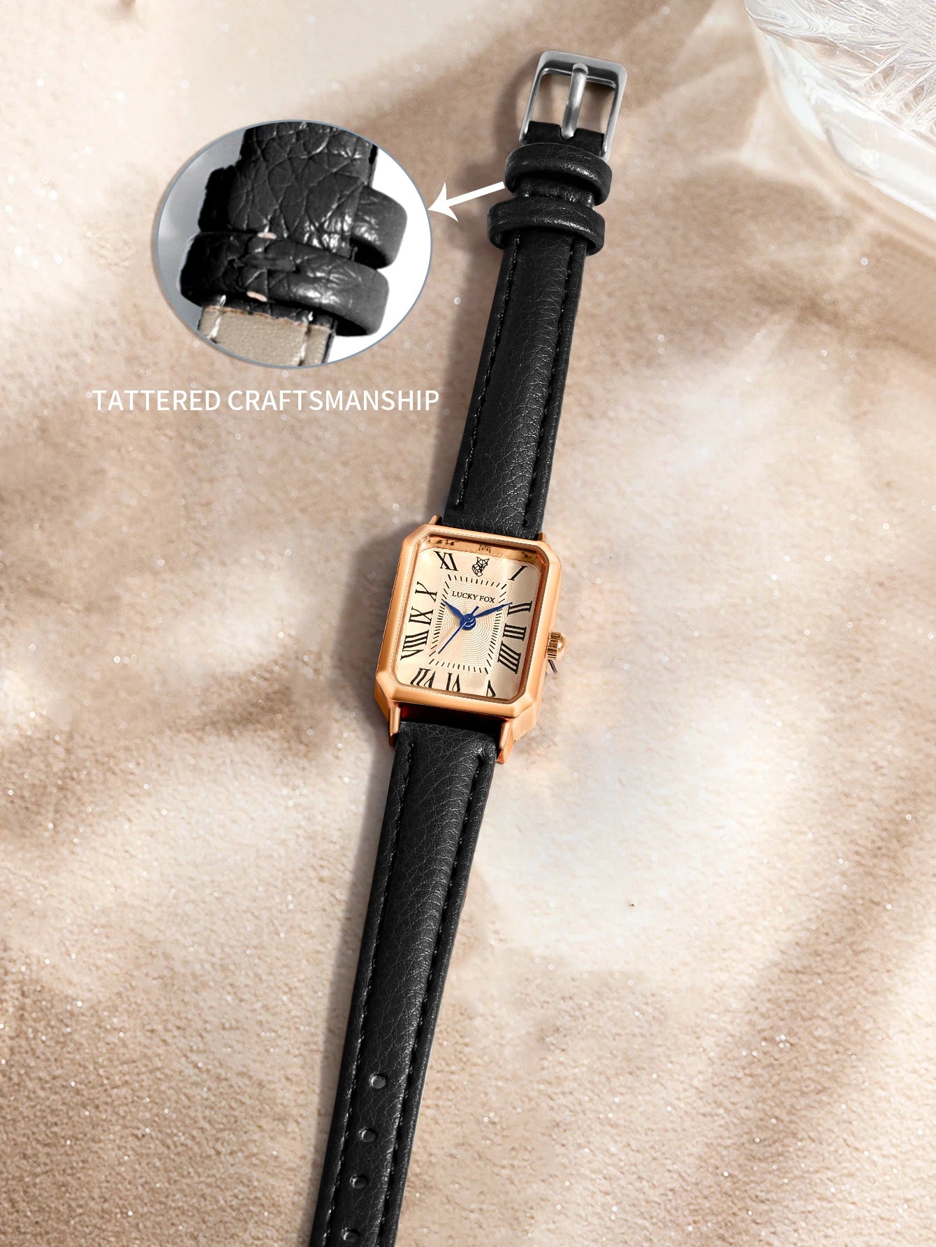 Montre Carrée Rétro Femme – Bracelet Cuir – LUCKYFOX L19