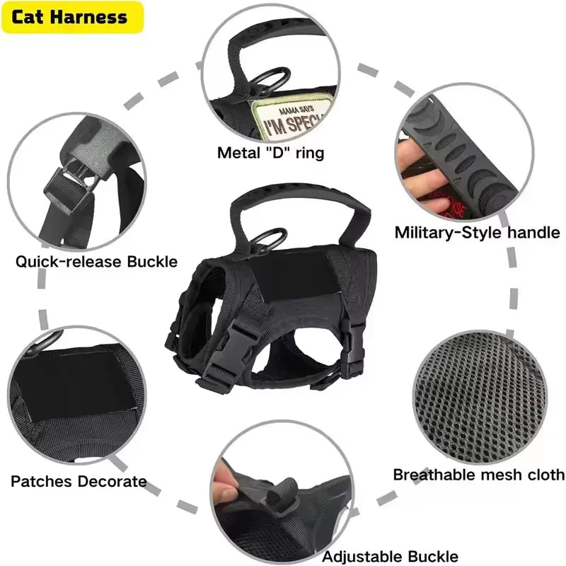 Harnais tactique d'extérieur anti-fugue pour chat — veste réglable