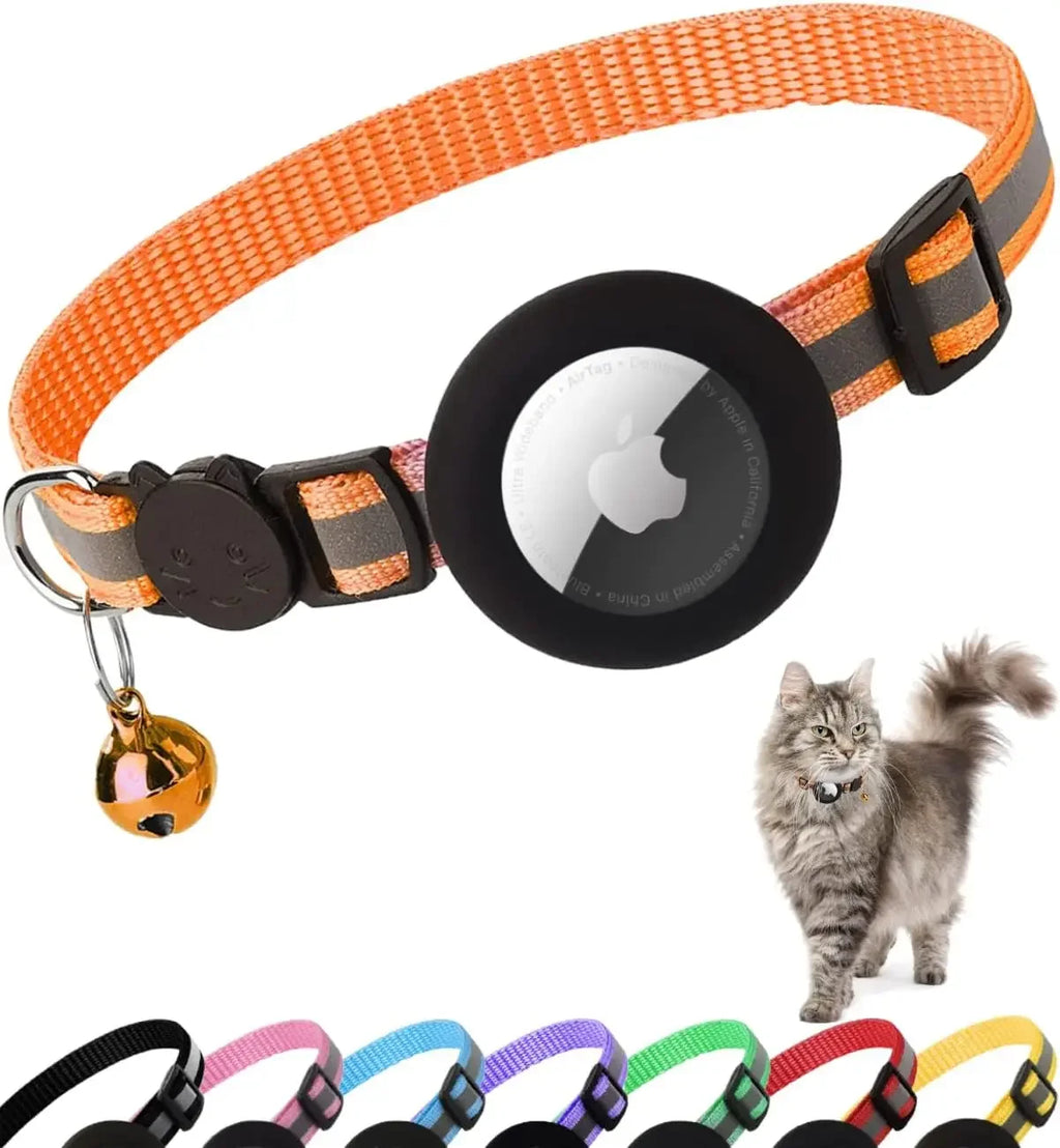 Collier de sécurité pour chat avec grelot — réfléchissant, support AirTag