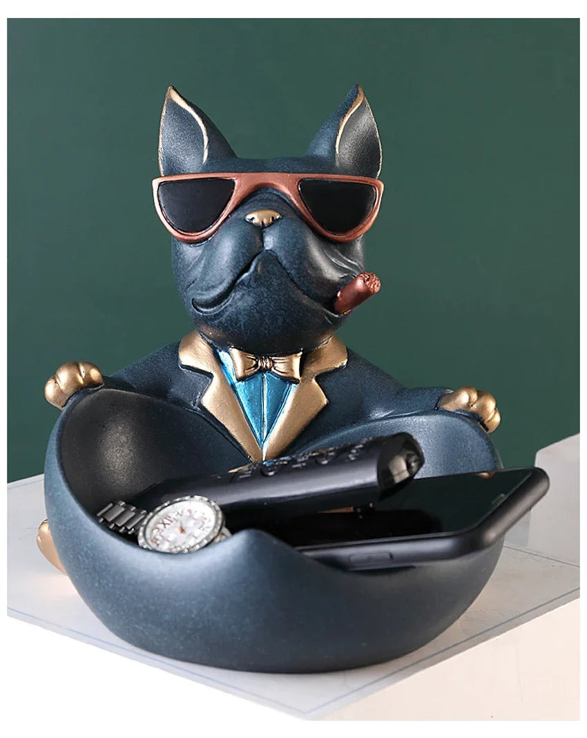 Figurine Chien avec Boîte de Rangement – Statue Décorative en Résine