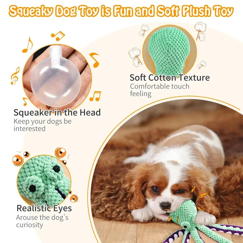 Jouet peluche pieuvre couineur pour chien — coquillage à mâcher anti-ennui