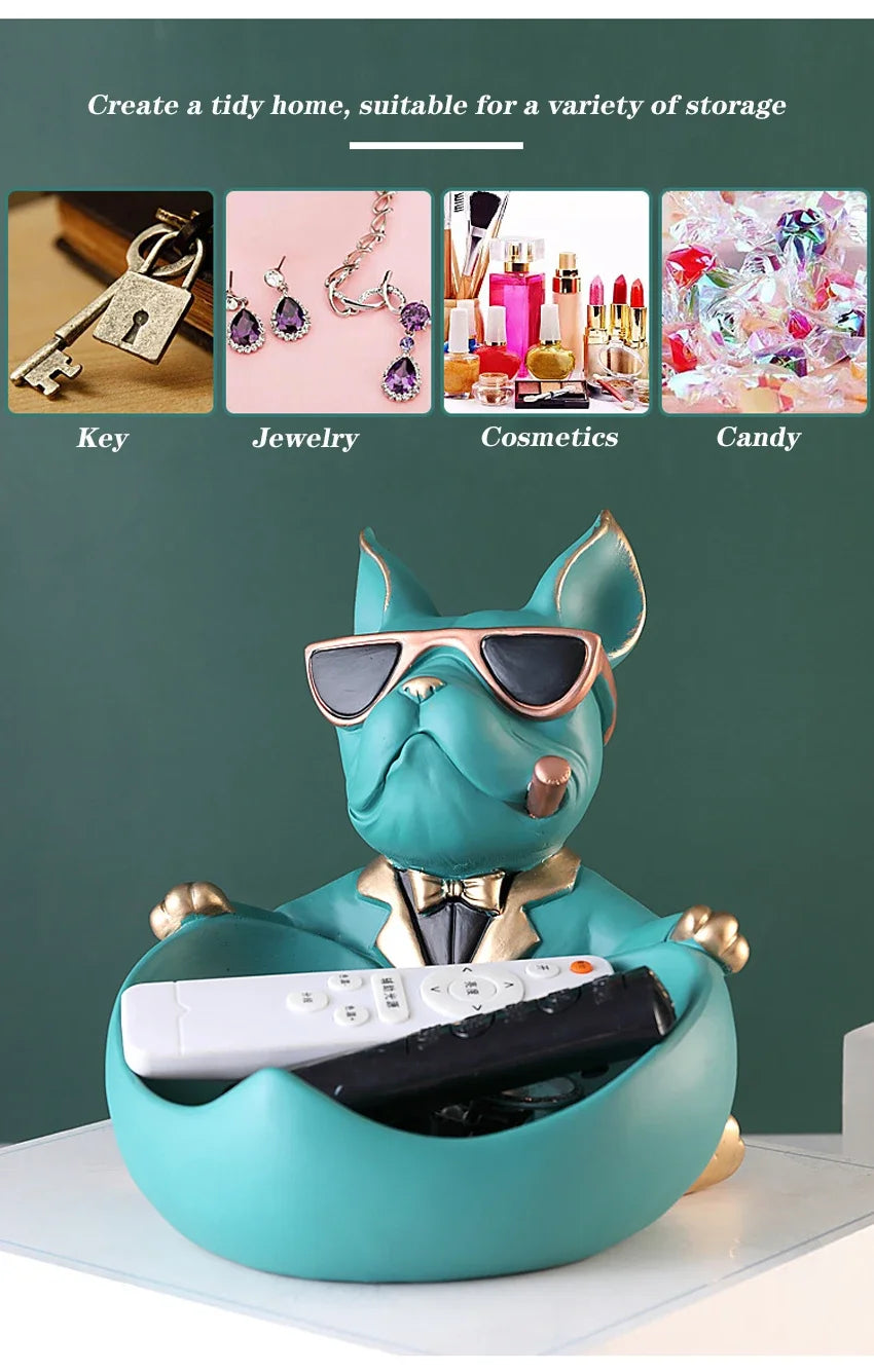 Figurine Chien avec Boîte de Rangement – Statue Décorative en Résine