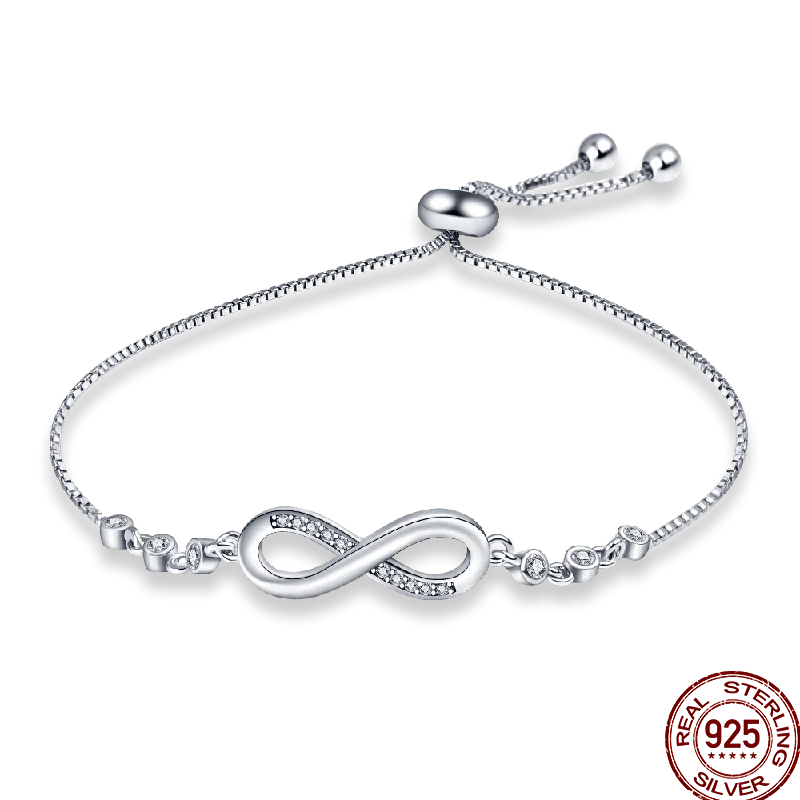 Bracelet en Argent 925 – Cœur Pavé Zircone & Infinity – 17 à 20 cm
