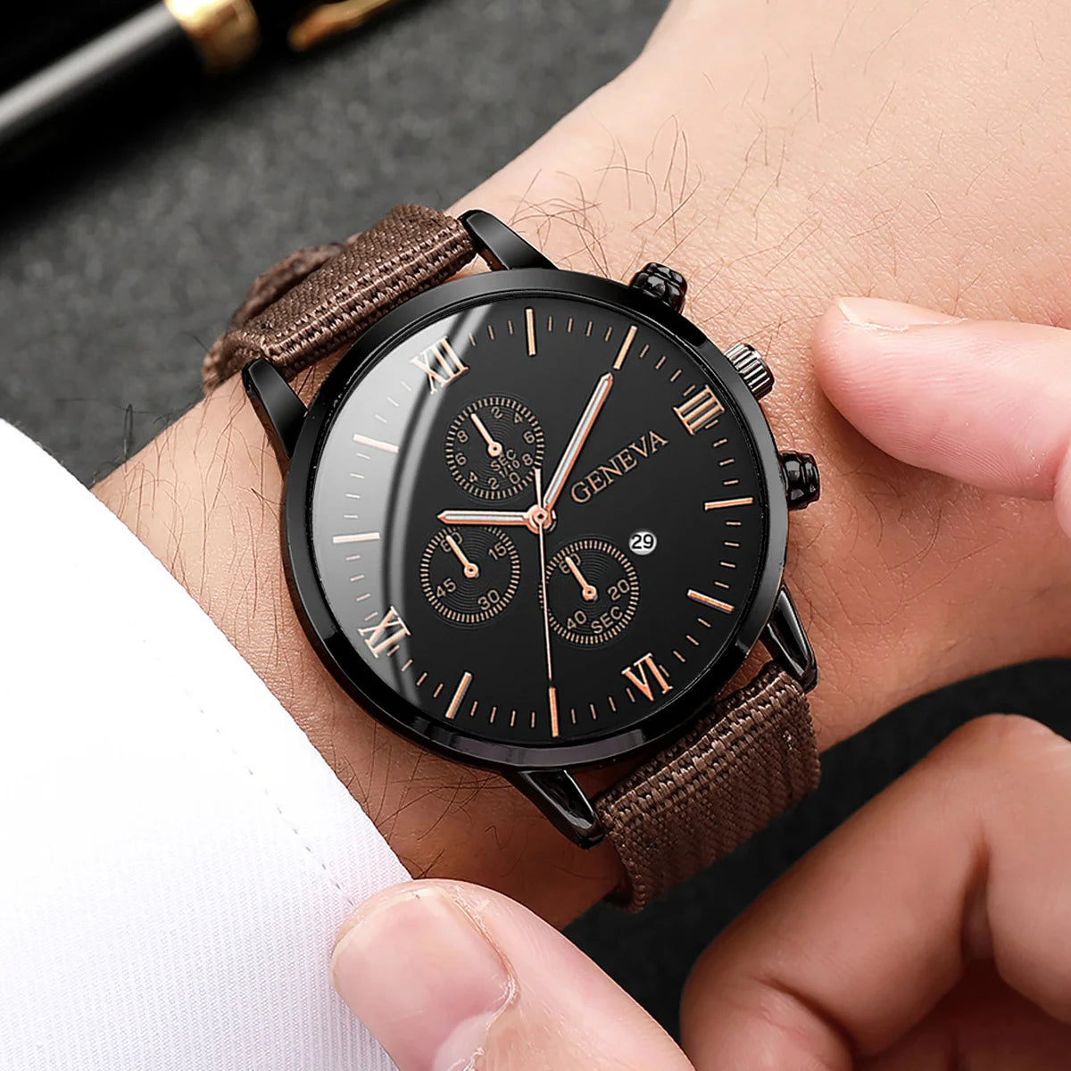 Montre Quartz Homme + Bracelets – Nylon / Cuir – Set 4 ou 5 pièces (Sans Boîte)