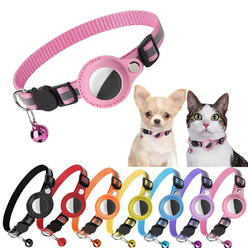 Collier chat support AirTag étanche avec grelot — réfléchissant