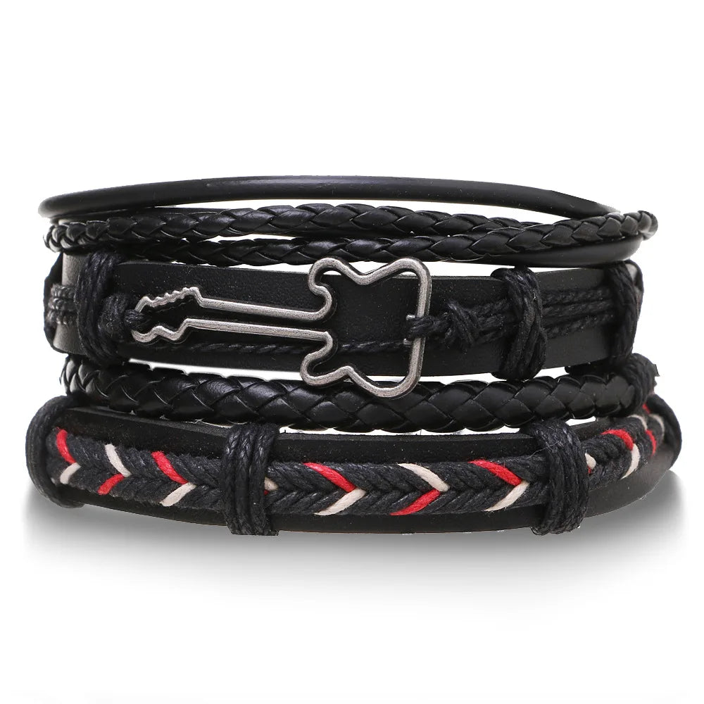 Bracelet Homme Luxe – Set de 4 Bracelets Tressés en Cuir (Style Ethnique Tribal)