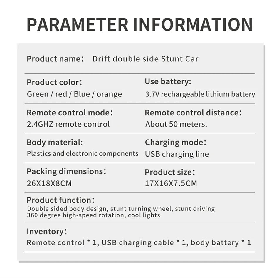 Voiture Cascade RC Double Face – 360° Rotation, 2.4GHz, Off-Road – Enfants & Adultes