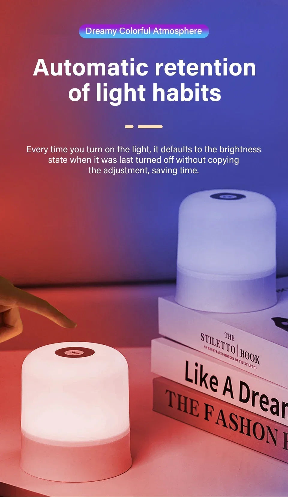 Veilleuse LED Rechargeable avec Télécommande – Tactile, RVB, Intensité Variable