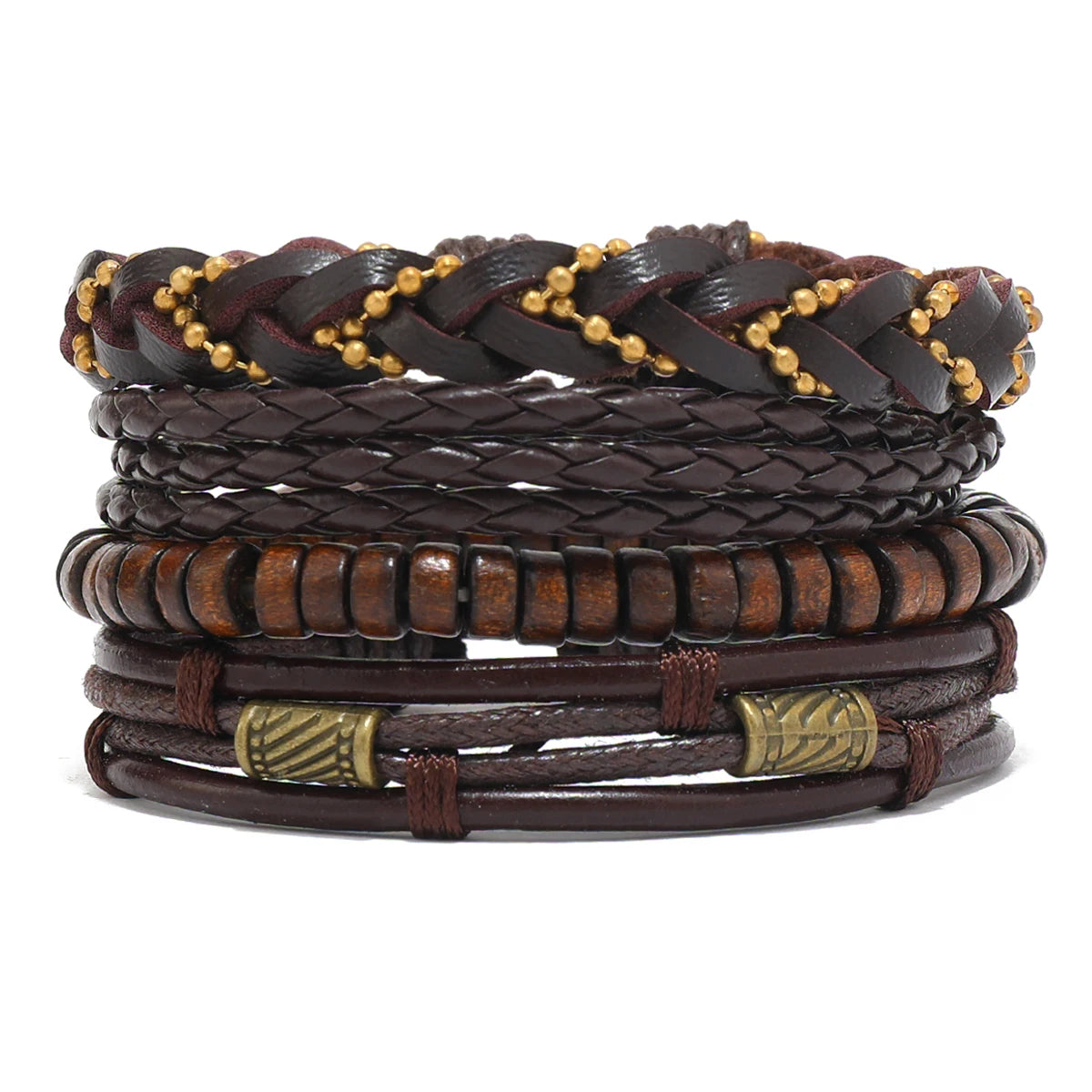 Bracelet Homme Luxe – Set de 4 Bracelets Tressés en Cuir (Style Ethnique Tribal)