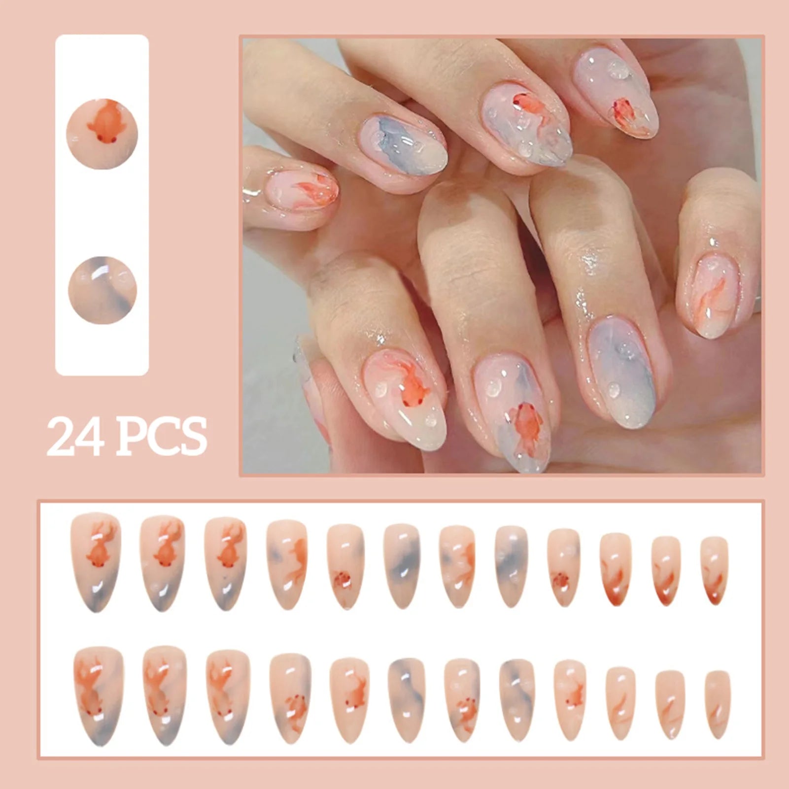 Set de 24 Faux Ongles Fleur Blanche  – Dégradé Pastel Rose & Jaune Chic