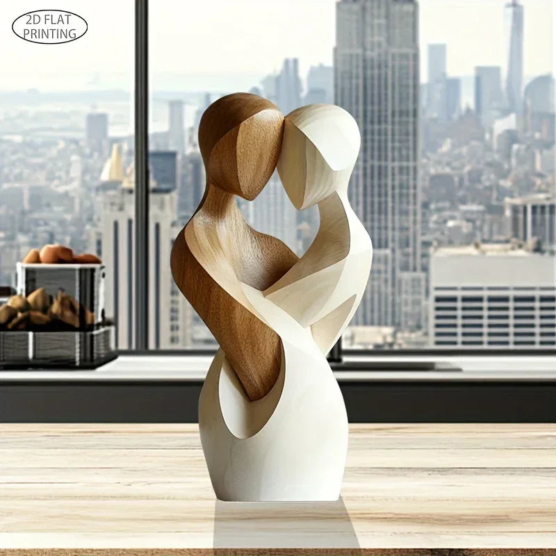 Statue Couple en Bois – Décoration Moderne 2D (Ornement Élégant)