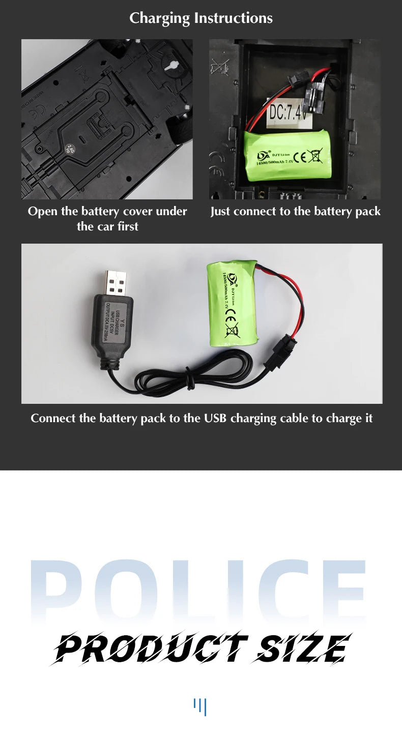 Voiture de Police RC 1:12 – Super Rapide 2.4GHz avec Lumières