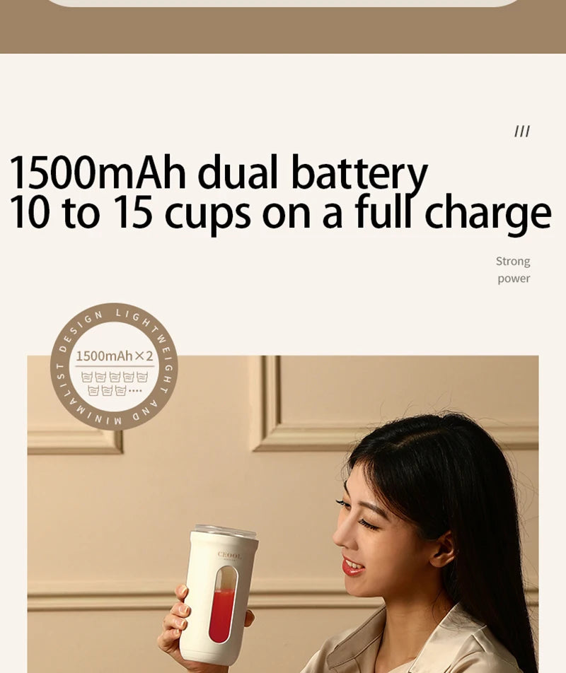 Blender Portable Premium – 350 ml (4 ou 10 lames, USB, 1500–3000 mAh)