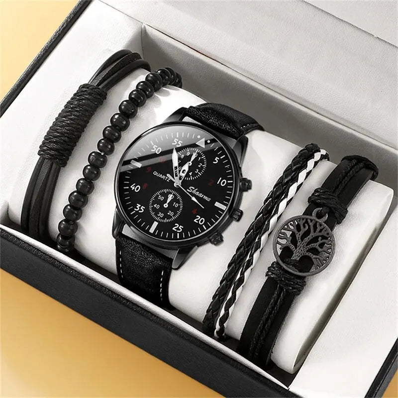 Ensemble Urban Class™ – Montre Quartz & Bracelets Cuir (4 pièces)