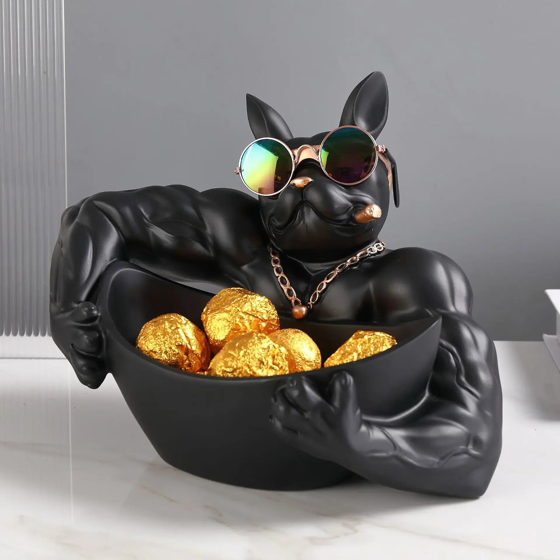 Figurine Chien avec Boîte de Rangement – Statue Décorative en Résine