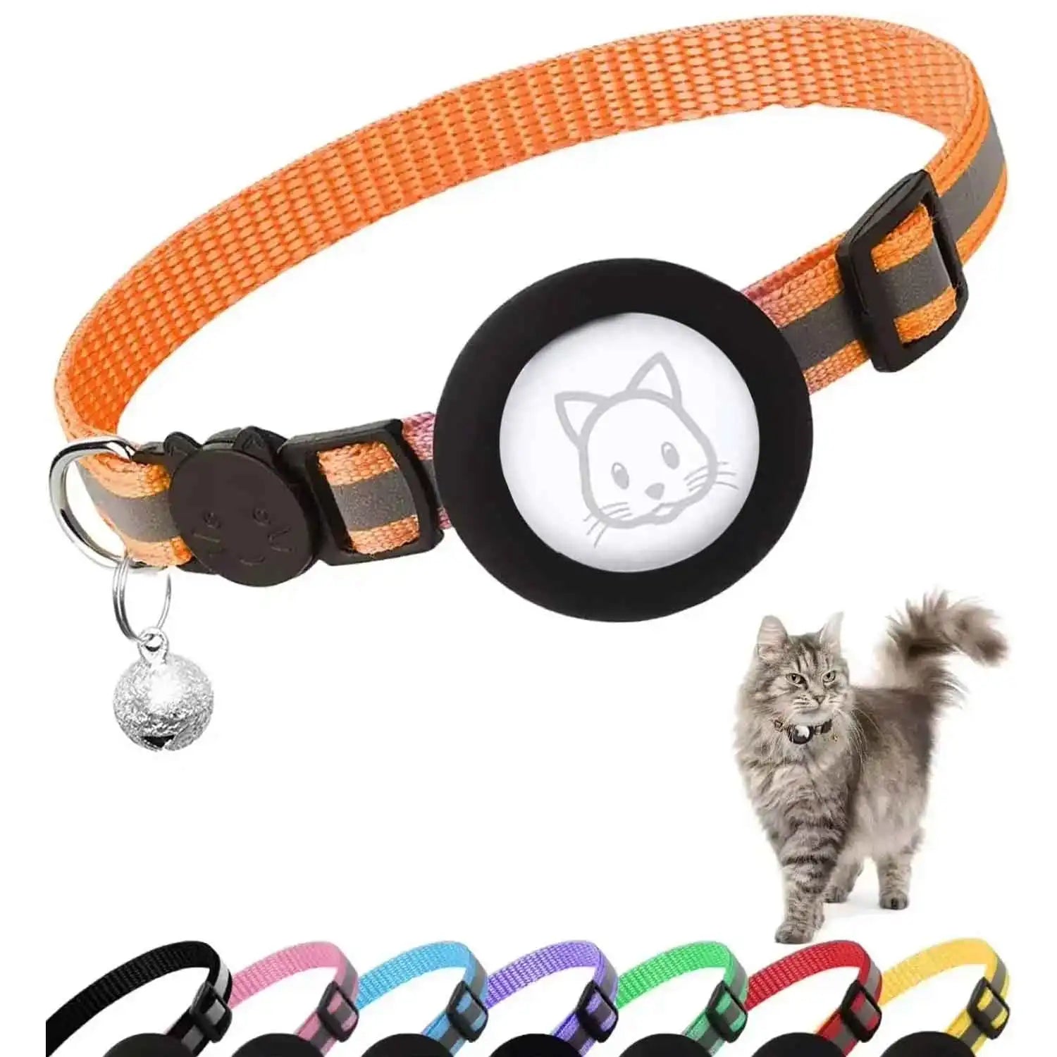 Collier de sécurité pour chat avec grelot — réfléchissant, support AirTag