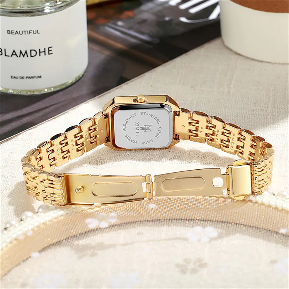 Montre Femme Luxe – Cadran Carré & Bracelet Acier Inoxydable