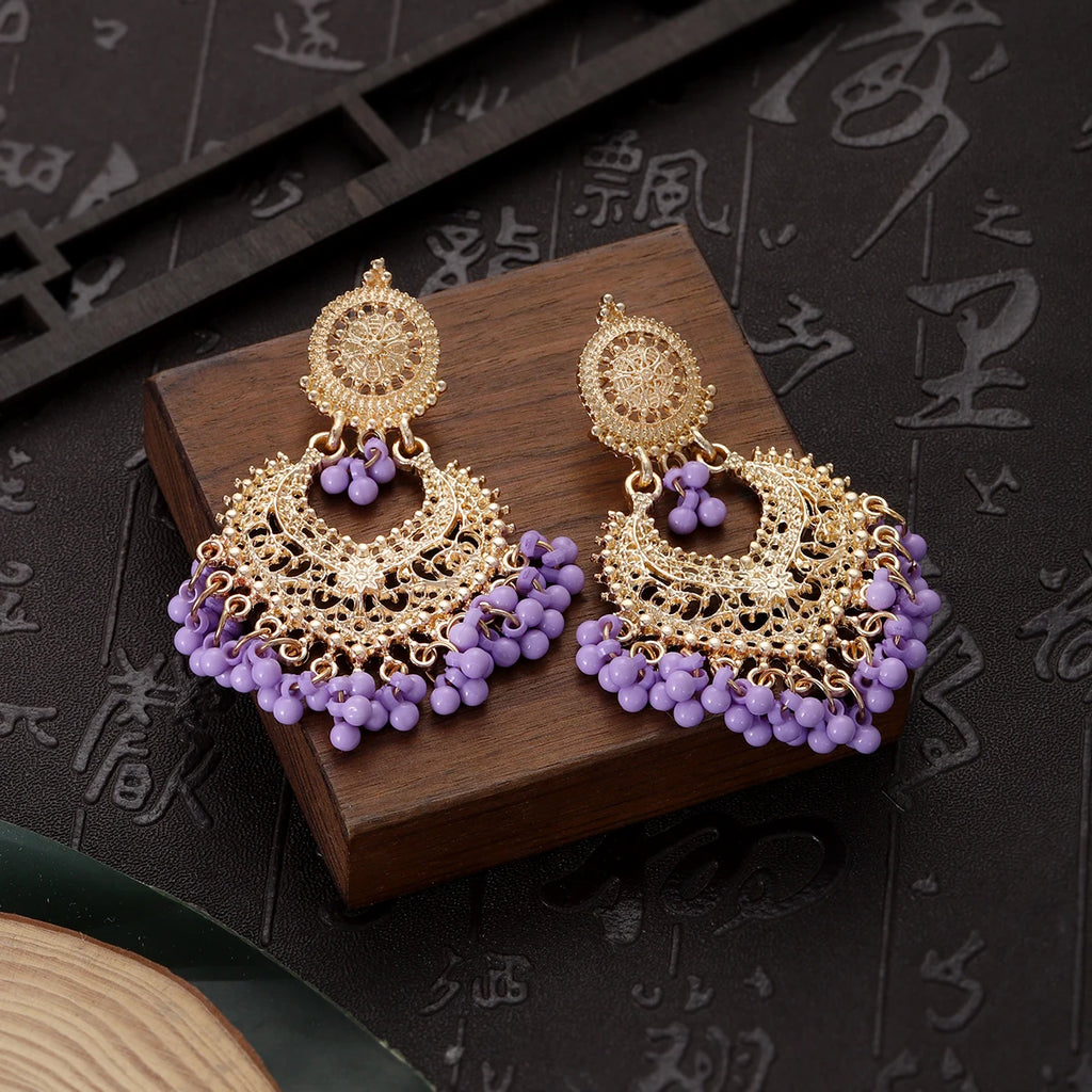 Boucles d’Oreilles Ethniques Cœur & Gland – Plaqué Or Style Bohème