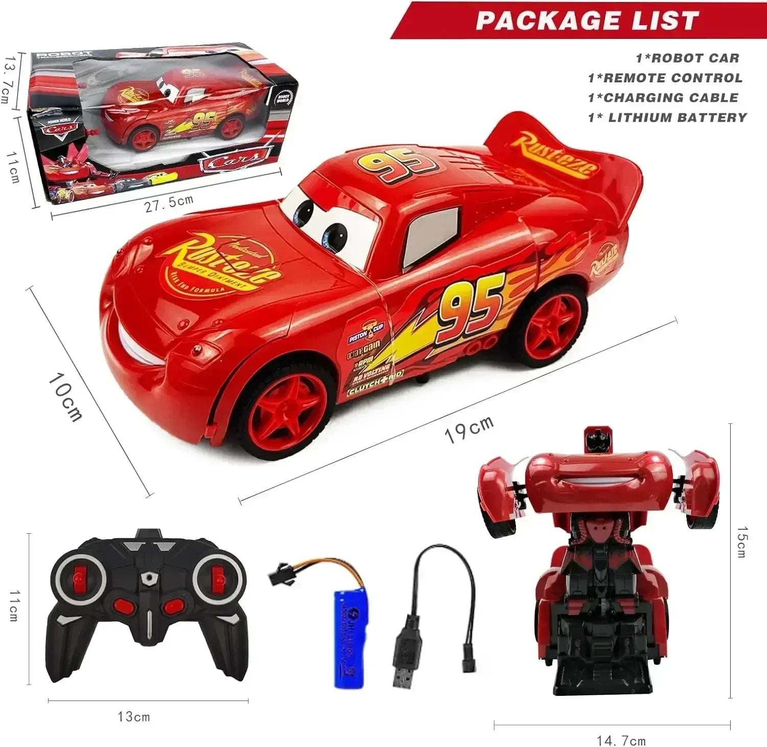Lightning McQueen 2-en-1 – Voiture Télécommandée Transformable en Robot RC