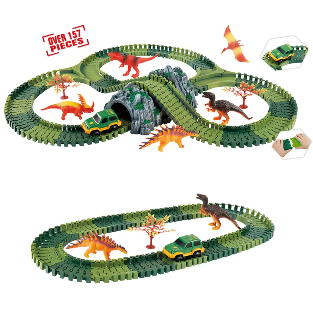 Piste de Course Dinosaure Flexible – Voiture Flash / Sans Lumière – Jouet Éducatif Enfants