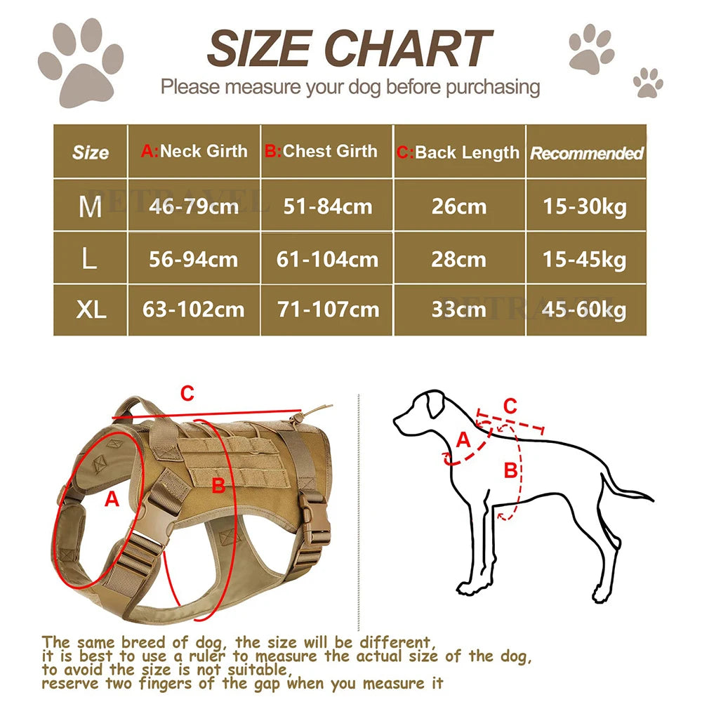 Harnais tactique de service pour grand chien — réglable