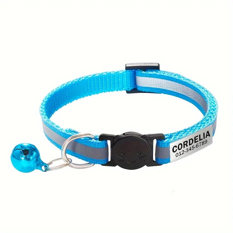 Collier réfléchissant personnalisable pour chat avec grelot — gravure offerte