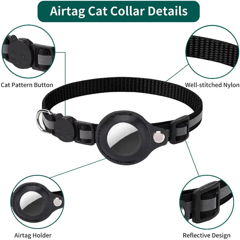 Collier chat support AirTag étanche avec grelot — réfléchissant
