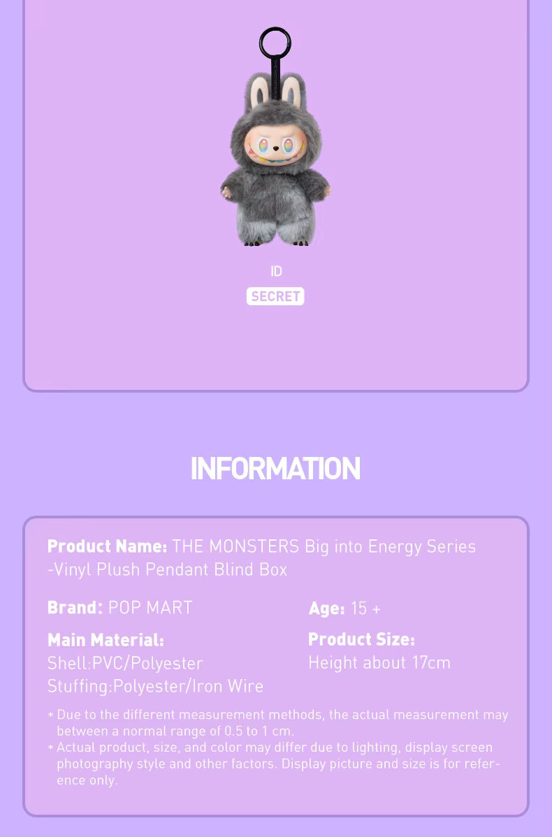 POP MART – Série « Les Monstres Grande Énergie » – Figurine Premium 17 cm (Mystery Box ou Modèle Confirmé)