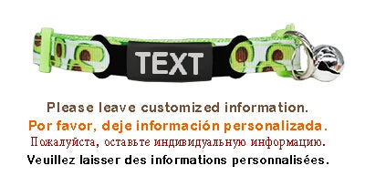 Collier chat motif fruits avec grelot — sécurité et plaque ID