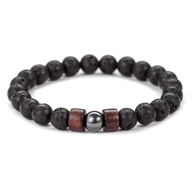 Bracelet Homme en Pierre Volcanique – Perles de Lave & Bouddha Tibétain