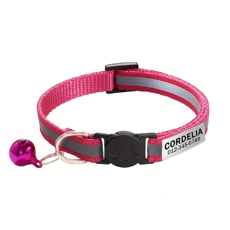 Collier réfléchissant personnalisable pour chat avec grelot — gravure offerte