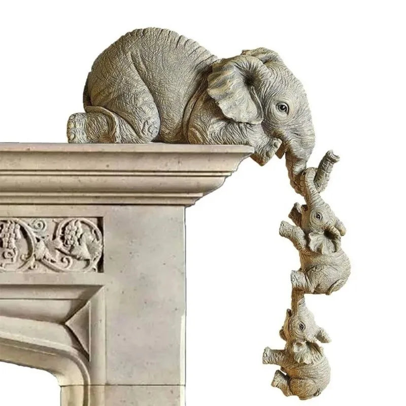 Ensemble de 3 Éléphants Câlins en Résine – Décoration Symbolique & Moderne