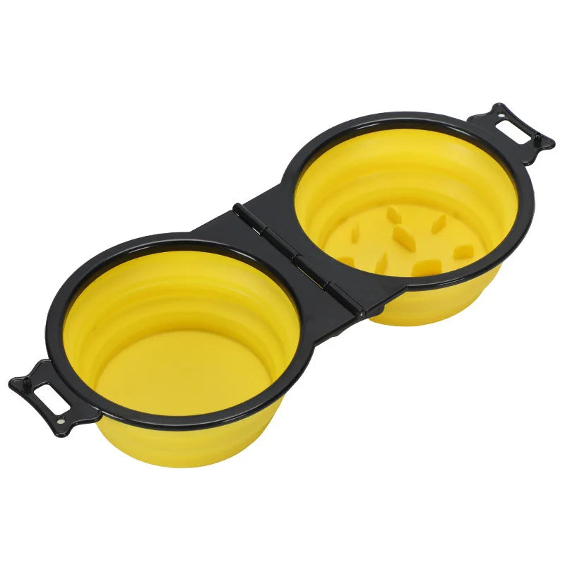 Double gamelle pliable de voyage pour chien et chat — 2-en-1 eau et croquettes