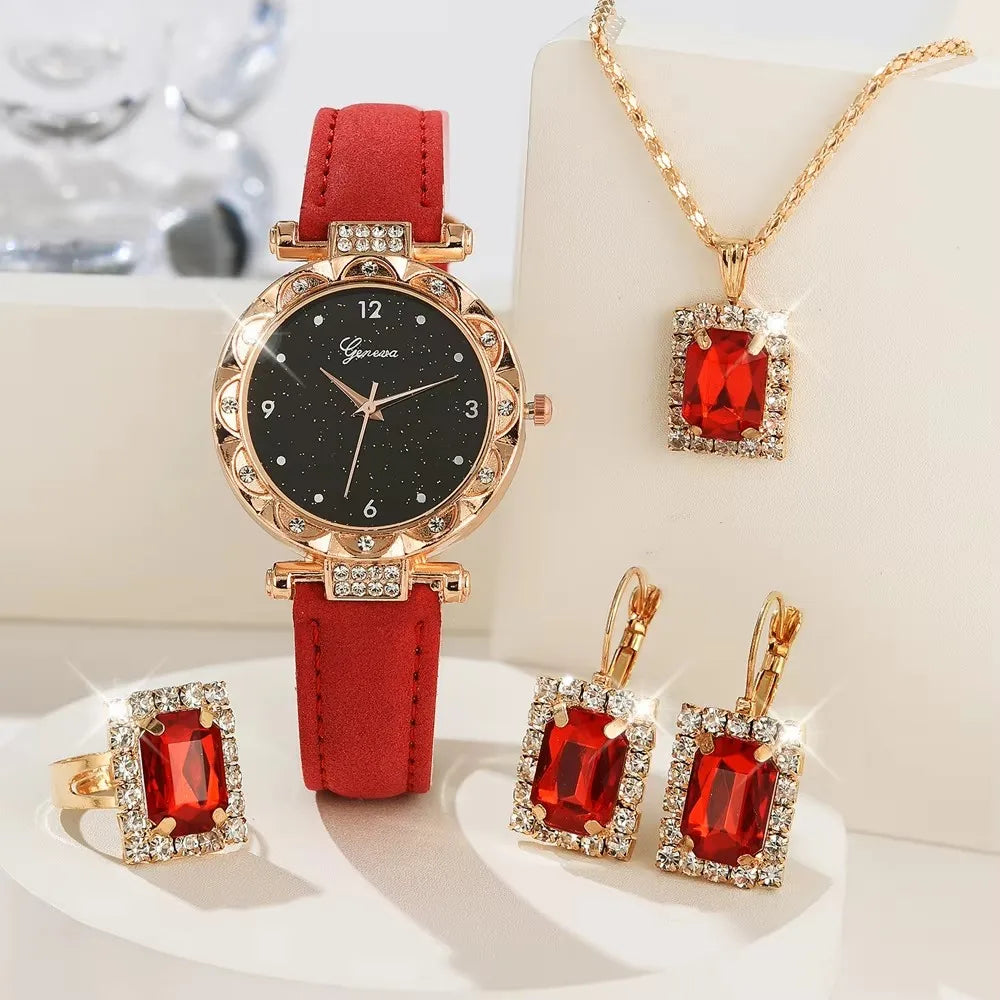 Coffret Montres Femme – Set Luxe 5 Pièces (Quartz • Strass • Mode Élégante)