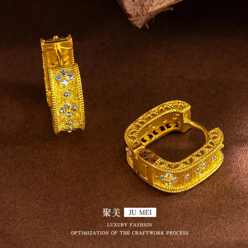 Boucles d’Oreilles Carrées Luxe – Design Géométrique Creux, Or 9999